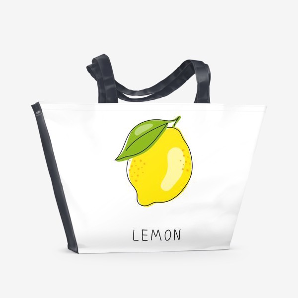 Пляжная сумка &laquo;«Рисованный лимон на белом фоне. Свежие желтые плоды лимона, лайма.»&raquo;