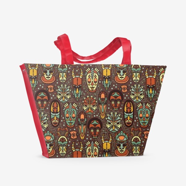 Пляжная сумка «Паттерн с африканскими масками»