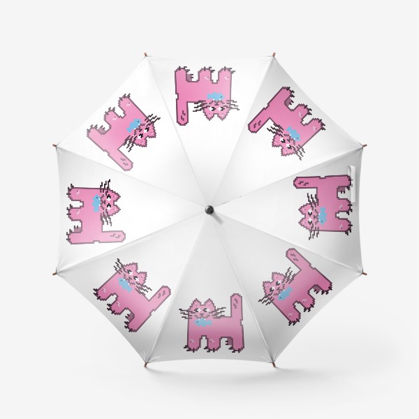 Зонт «Розовая кошечка с рыбкой в зубах. Пиксель-арт кот»