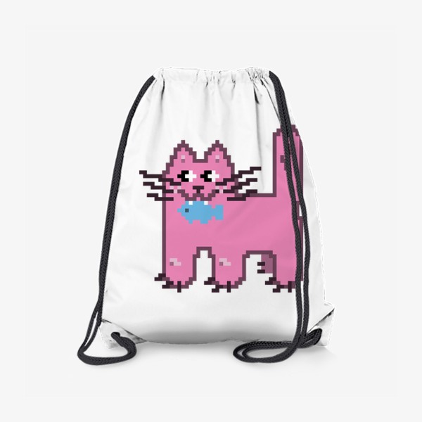 Рюкзак «Розовая кошечка с рыбкой в зубах. Пиксель-арт кот»