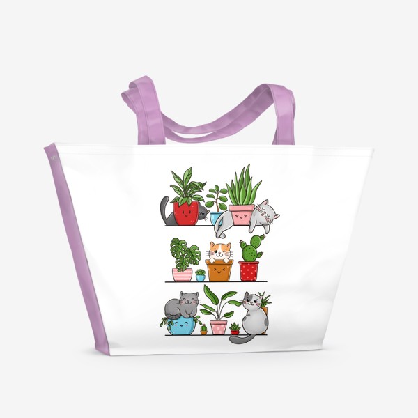 Пляжная сумка «Котики и домашние цветы»
