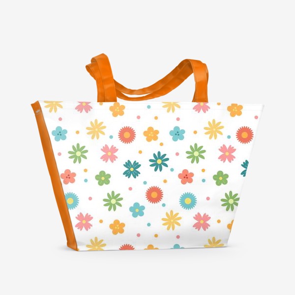 Пляжная сумка «Цветы на белом фоне. Летний или весенний узор »