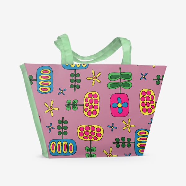 Пляжная сумка «Сказочные цветы на розовом»