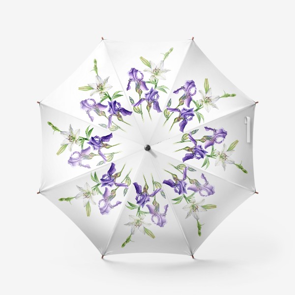 Зонт «Ирисы и лилия акварелью»