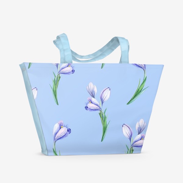 Пляжная сумка «Нежный голубой принт с крокусами»