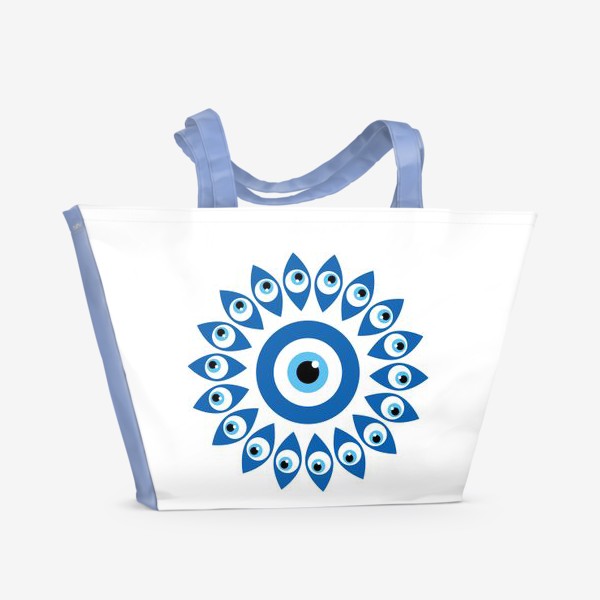 Пляжная сумка «Мандала греческий сглаз, турецкий символ защиты синий »