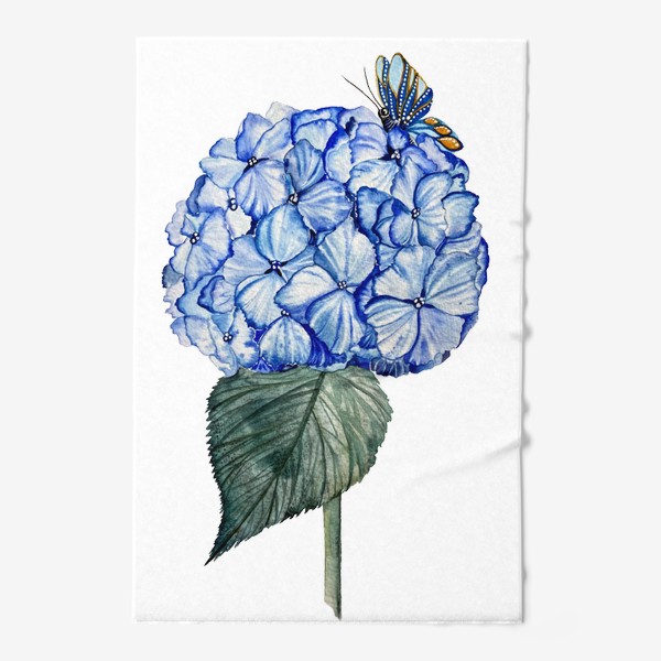Полотенце «Голубая гортензия с бабочкой»