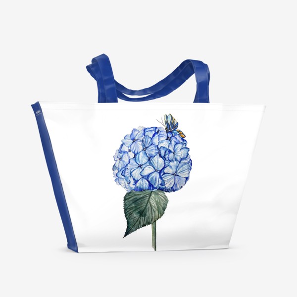 Пляжная сумка «Голубая гортензия с бабочкой»