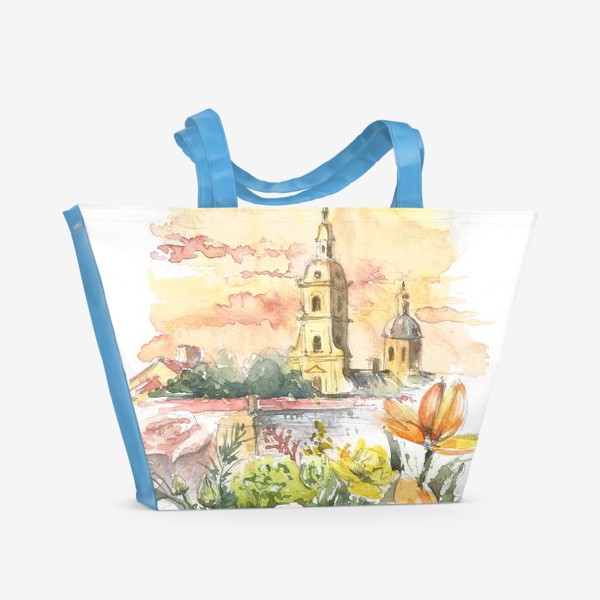 Пляжная сумка «Петропавловская крепость, весенний букет»