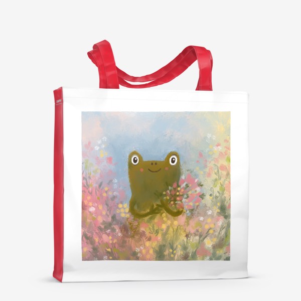 Сумка-шоппер «Милая жаба с букетом цветов. Лягушка. Весна. Подарок на 8 марта»