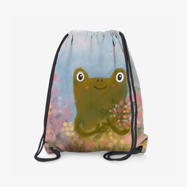 Рюкзак «Милая жаба с букетом цветов. Лягушка. Весна. Подарок на 8 марта»