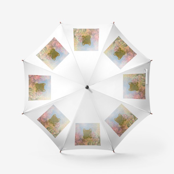 Зонт «Милая жаба с букетом цветов. Лягушка. Весна. Подарок на 8 марта»