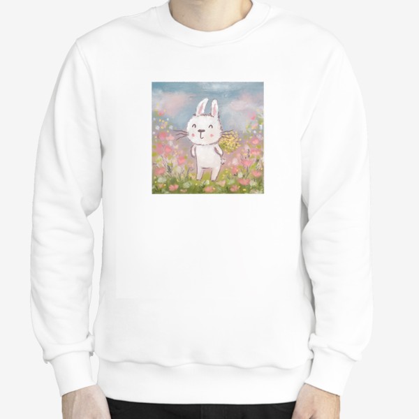 Свитшот «Милый зайчик с букетом цветов. Весна. Подарок на 8 марта »