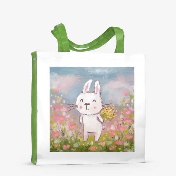 Сумка-шоппер &laquo;Милый зайчик с букетом цветов. Весна. Подарок на 8 марта &raquo;