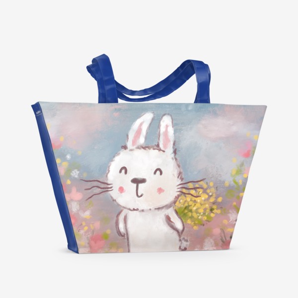 Пляжная сумка «Милый зайчик с букетом цветов. Весна. Подарок на 8 марта »