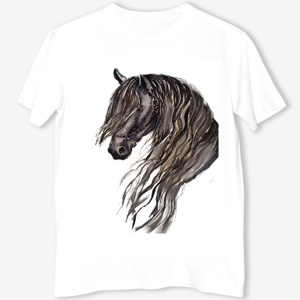 Футболка «лошадь конь фриз стильный принт  черная лошадь»