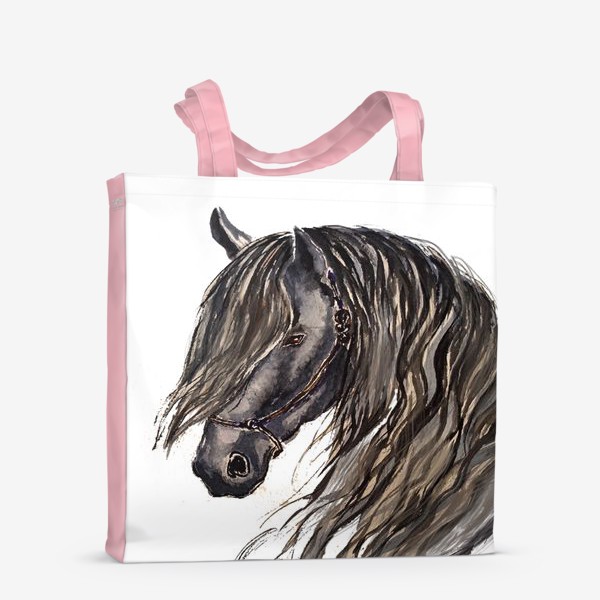 Сумка-шоппер «лошадь конь фриз стильный принт  черная лошадь»