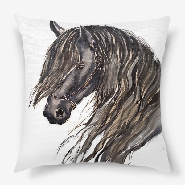 Подушка «лошадь конь фриз стильный принт  черная лошадь»