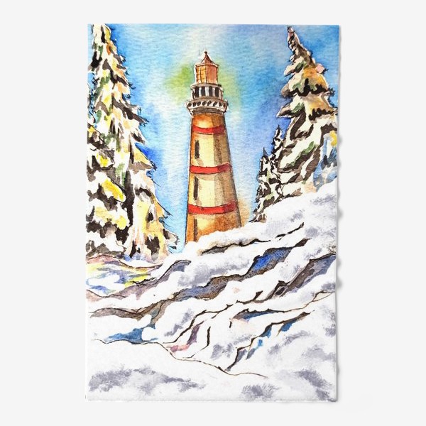 Полотенце «маяк зима зимний лес елки снег»