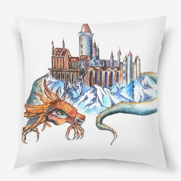 Подушка «дракон стильный принт фэнтези дворец»