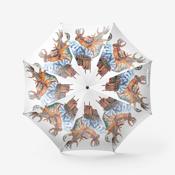 Зонт «дракон стильный принт фэнтези дворец»