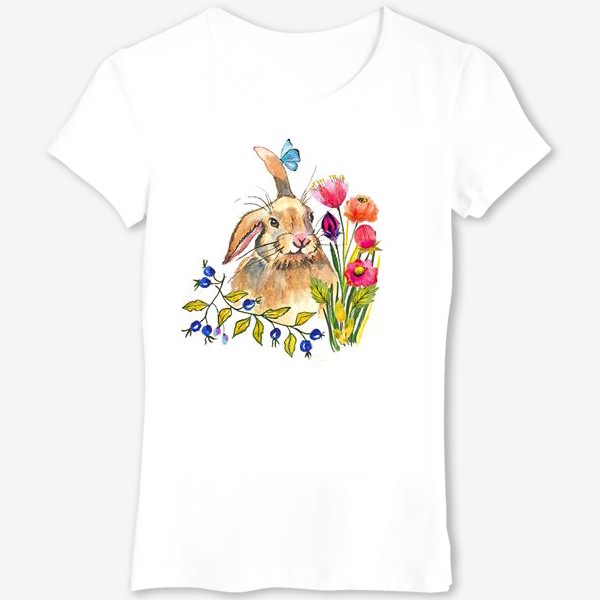 Футболка «заяц кролик  животные дикие стильный принт растения »