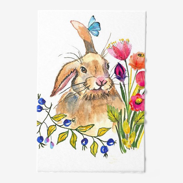 Полотенце «заяц кролик  животные дикие стильный принт растения »