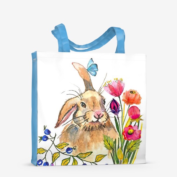 Сумка-шоппер «заяц кролик  животные дикие стильный принт растения »