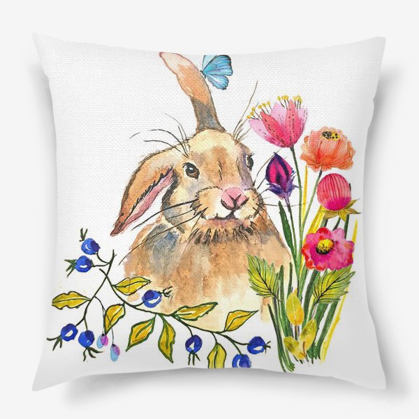 Подушка «заяц кролик  животные дикие стильный принт растения »