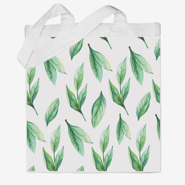 Сумка хб «Зеленые акварельные листья»