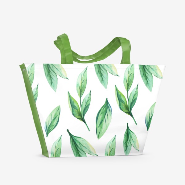 Пляжная сумка «Зеленые акварельные листья»