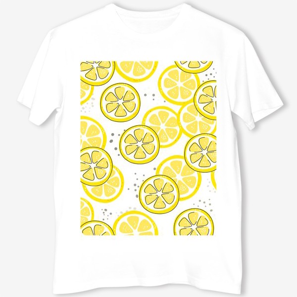 Футболка ««Лимон - бесшовная текстура на белом фоне. Свежие желтые плоды лимона, лайма.»»
