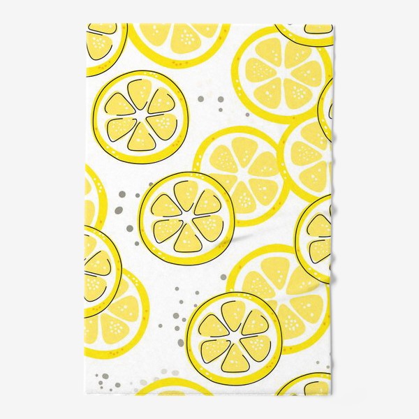 Полотенце ««Лимон - бесшовная текстура на белом фоне. Свежие желтые плоды лимона, лайма.»»