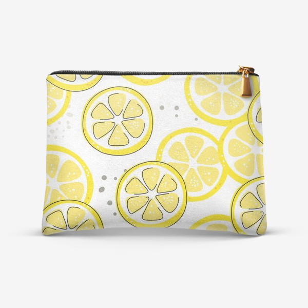 Косметичка &laquo;«Лимон - бесшовная текстура на белом фоне. Свежие желтые плоды лимона, лайма.»&raquo;