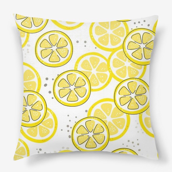 Подушка ««Лимон - бесшовная текстура на белом фоне. Свежие желтые плоды лимона, лайма.»»