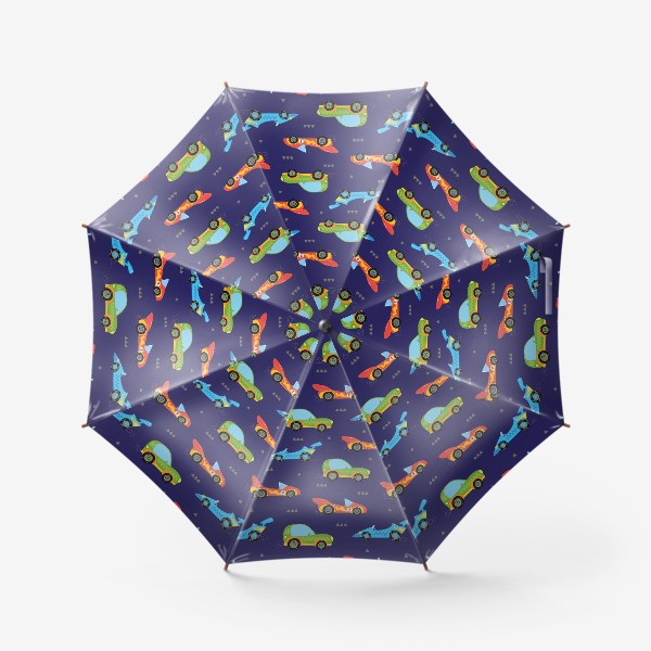 Зонт «Разноцветные машины на синем фоне»