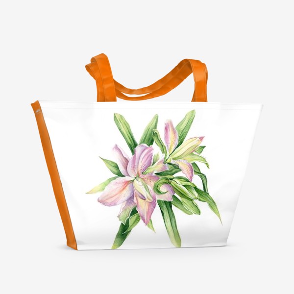 Пляжная сумка «Розовая лилия акварелью»