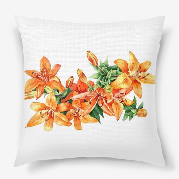 Подушка «Оранжевая лилия акварелью»