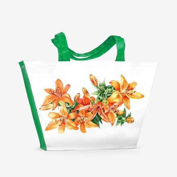 Пляжная сумка «Оранжевая лилия акварелью»