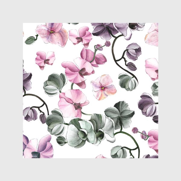 Скатерть «Орхидеи и гортензии на белом фоне»