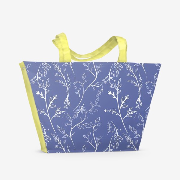 Пляжная сумка «Весений паттерн с веточками на синем фоне»
