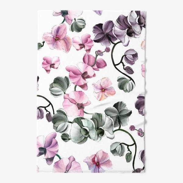 Полотенце «Орхидеи и гортензии на белом фоне»