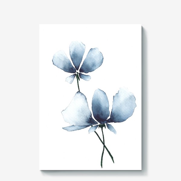 Холст «Голубые цветы, акварель»