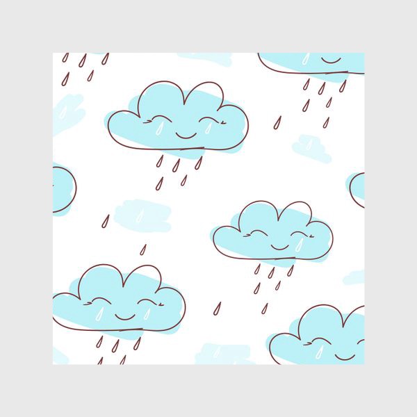 Шторы « «Милое улыбающееся облако с каплями дождя. Нарисованный вручную бесшовный узор. »»