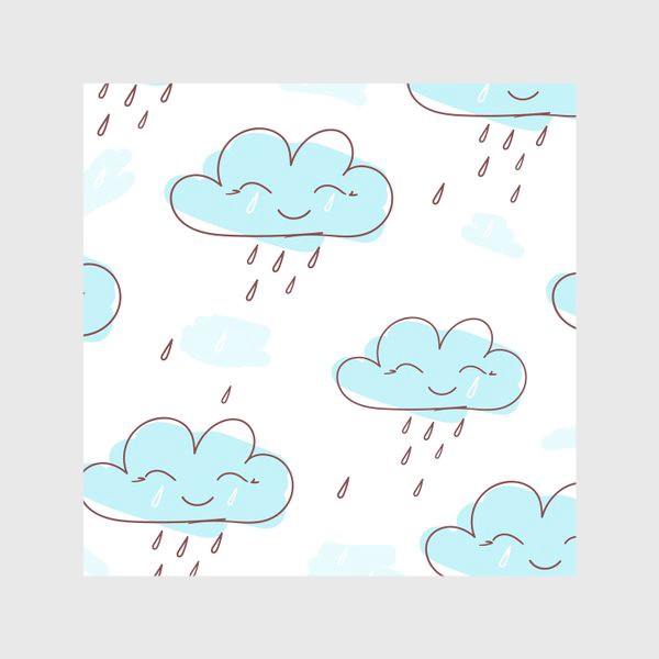 Скатерть « «Милое улыбающееся облако с каплями дождя. Нарисованный вручную бесшовный узор. »»