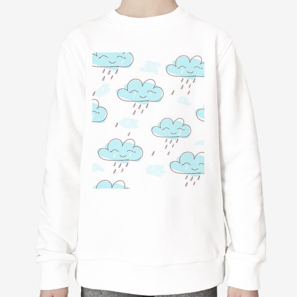 Свитшот « «Милое улыбающееся облако с каплями дождя. Нарисованный вручную бесшовный узор. »»