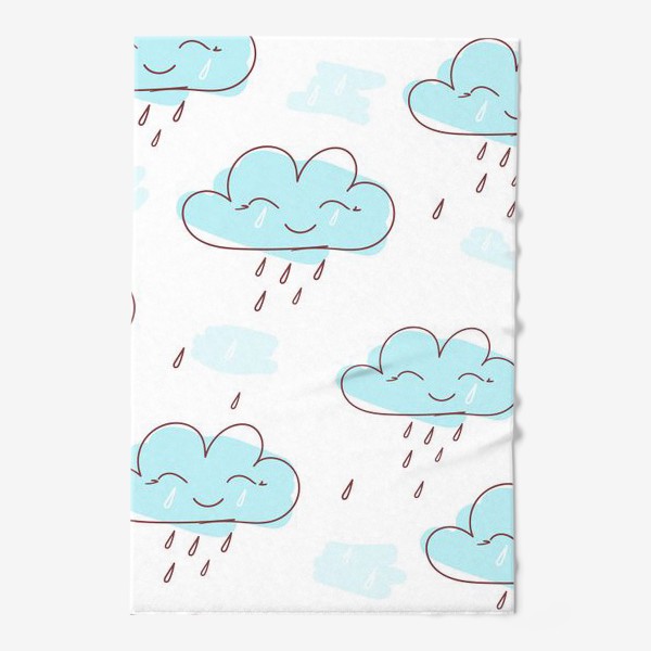 Полотенце « «Милое улыбающееся облако с каплями дождя. Нарисованный вручную бесшовный узор. »»