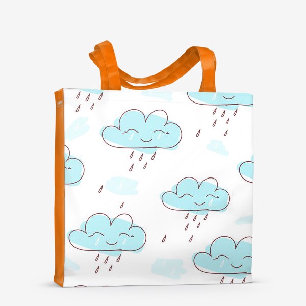 Сумка-шоппер « «Милое улыбающееся облако с каплями дождя. Нарисованный вручную бесшовный узор. »»
