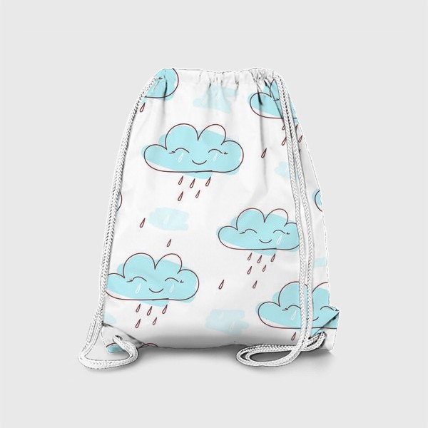 Рюкзак « «Милое улыбающееся облако с каплями дождя. Нарисованный вручную бесшовный узор. »»