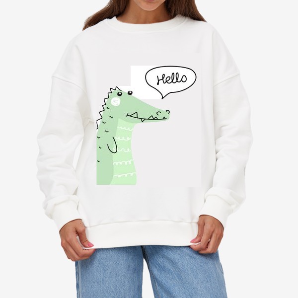Свитшот « «Крокодил говорит привет. Африканские животные, нарисованные вручную.»»